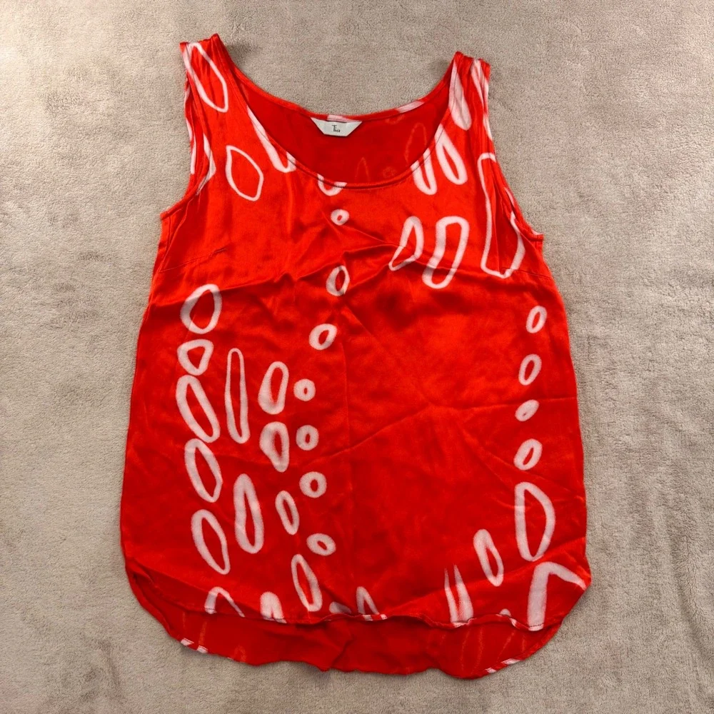 European Abstract Artsy Minimalist Red Orange Tank Top Resort Pop Art SZ 8 - Picture 2 of 7